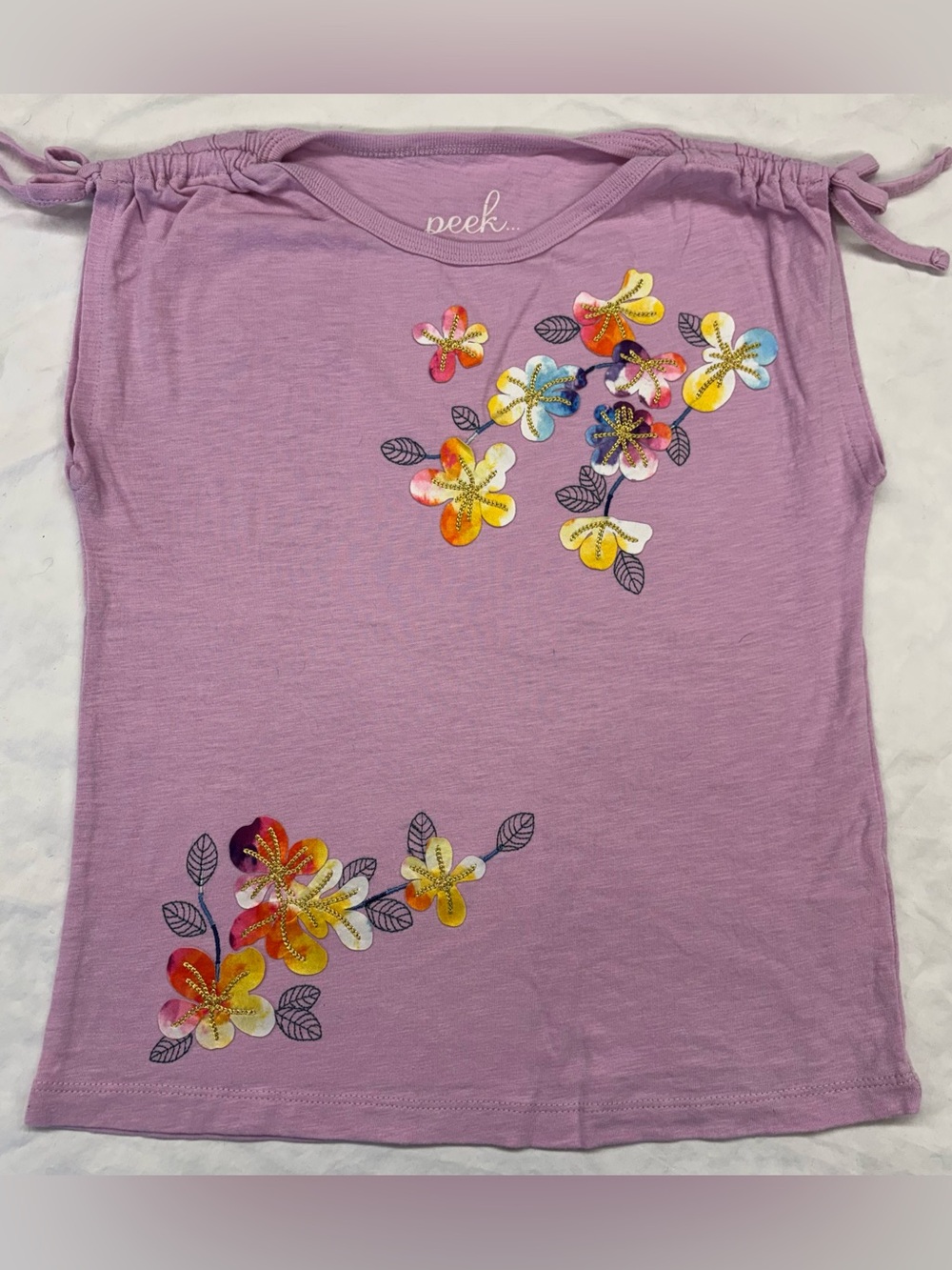 Peek Pink Lavender Floral Embroidered Size 6-7 Girls